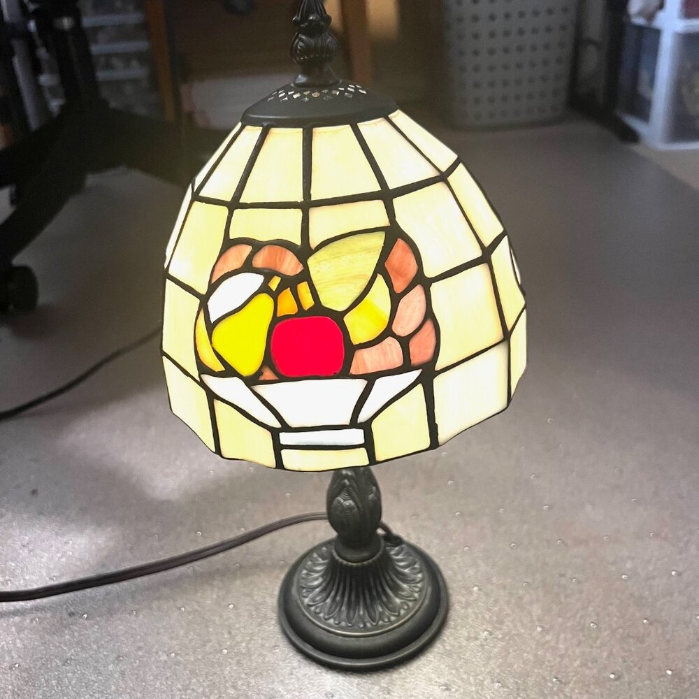 Vintage Tiffany Style Fruit Theme Stain Glass  Multi Color 13" Table Metal Lamp